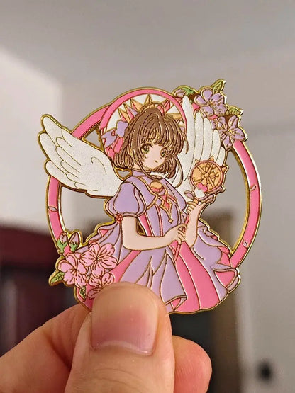 Cute Pink Magical Girl Enamel Brooch, Anime Peripheral Clothing Decoration Badge, Halloween Horror Costume Brooch