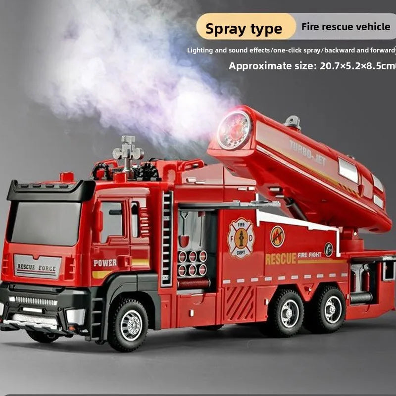 1:32 Spray Fire Truck Model Water Spray Ladder Trucks Toy Car Sound Light Pull Back Doors Opened Vehicle Collection Boys Gift