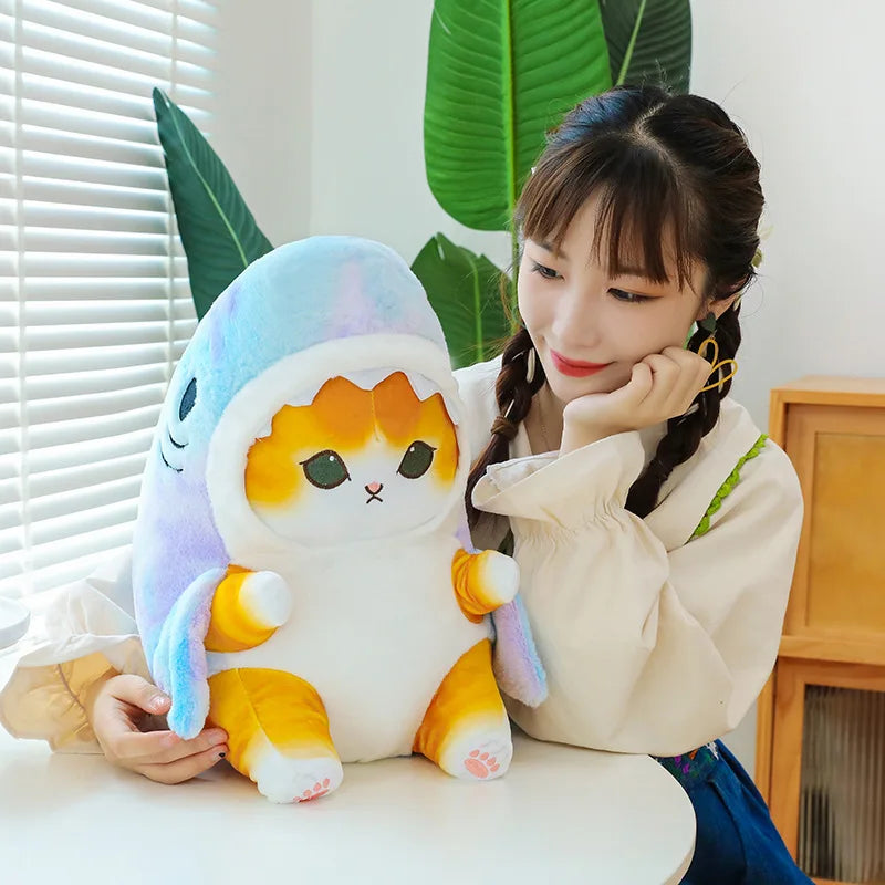 Funny Shark Cat Transformed Cat Doll Plush Toy for Kids, Kawaii Girl Rag Doll, Children's Pillow, Creative Gift, New Product