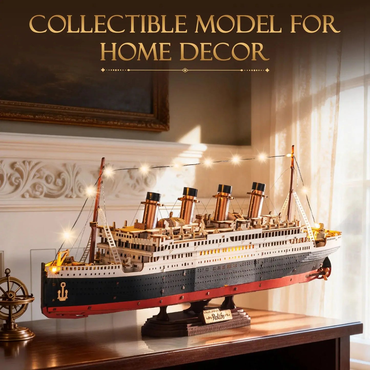 Rolife Wooden 3D Puzzle 1912Eternal Atlantic Voyager Building Model Kit 433PCS Puzzle Toys Craft Kits Gift for Adult Kid Teen