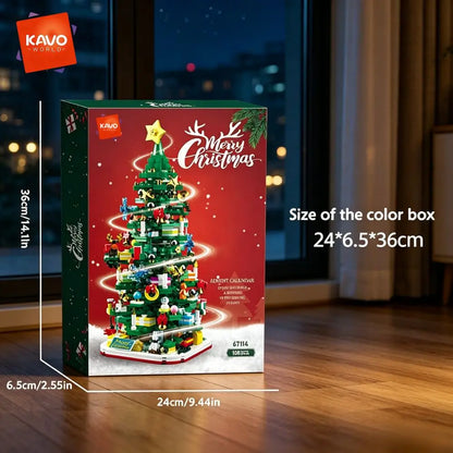KAVOWORLD 1024pcs Christmas Tree Building Bricks Set with LED Light Up DIY Xmas Tree Home Tabletop Decor Assembly Model Stable Interlocking Building Bricks 3D Puzzle Construction Kit Christmas Party Display Holiday Festive Or