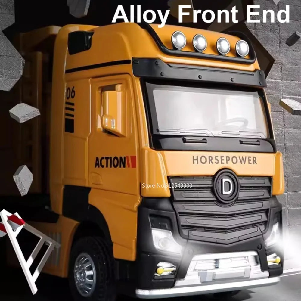 1/50 Extended Dump Truck Model Toy Metal Diecasting Doors Opened Sound Light Pull Back Vehicle Models Ornaments Children's Gifts