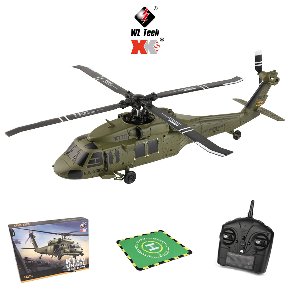 Wltoys K170 RC Helicopter UH-60L 4 Channel Remote Control Brushless Helicopters with Gyro and LED Light Durable Airplane Toy
