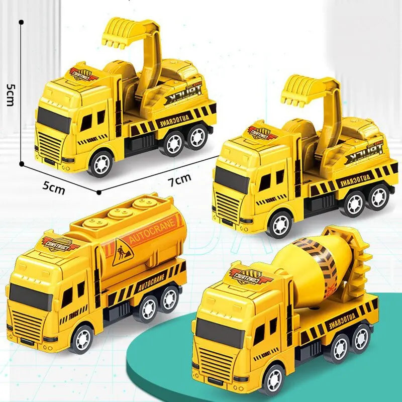 4 Pcs Small Construction Vehicles, Pull Back & Go Friction Powered STEM Toys for Toddlers, Travel Car Toys Age 3-5 Birthday Gift
