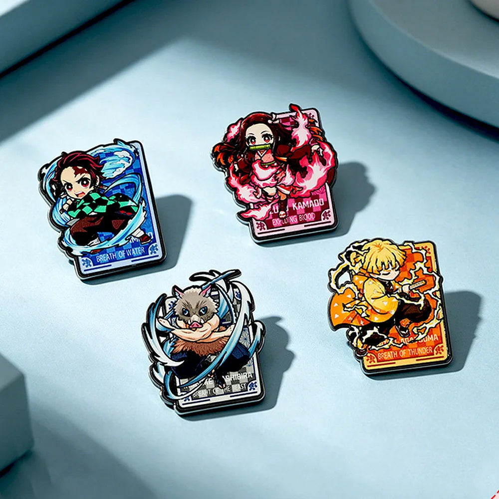 4/8Pcs Anime Demon Slayer Enamel Brooch Pins Kimetsu No Yaiba Character Tanjirou Nezuko Rengoku Metal Lapel Badge Cosplay Gift