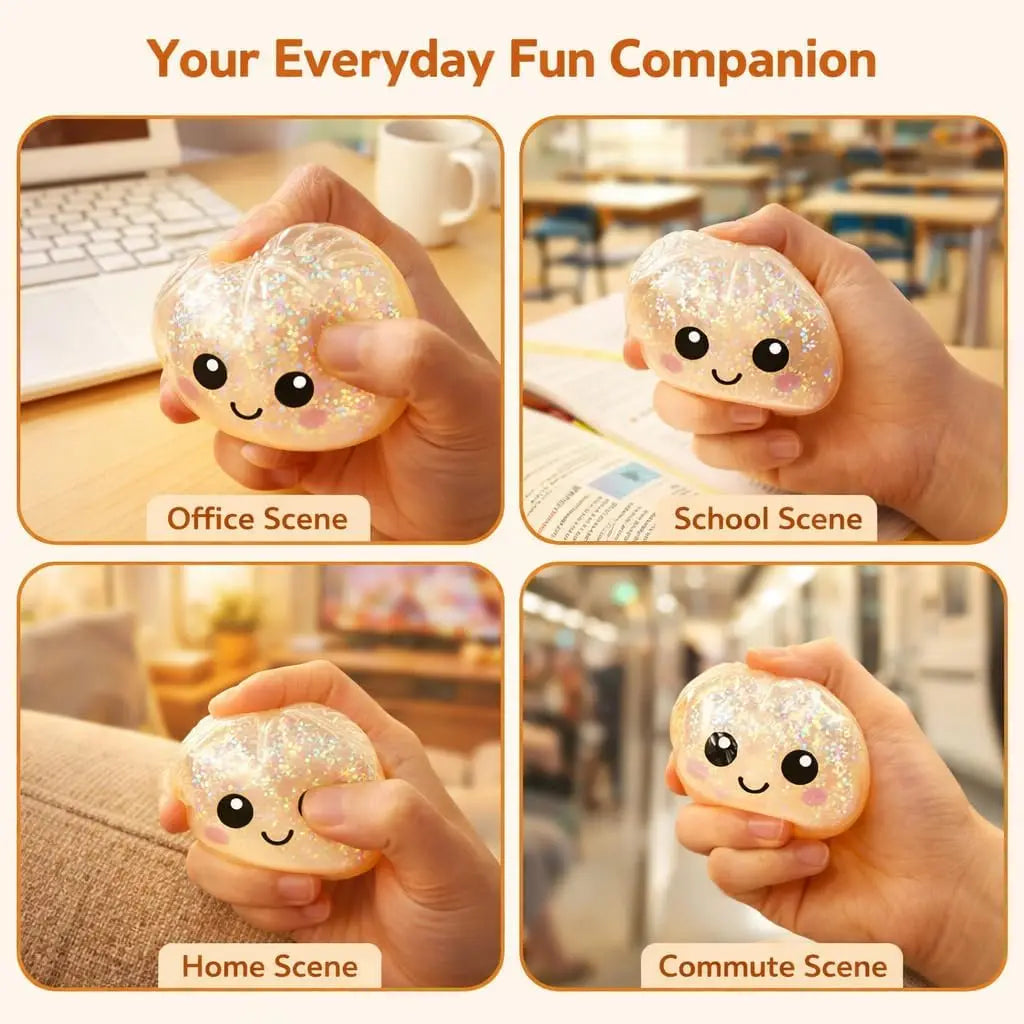 Large Dumpling Stress Ball with Steamer Colorful Squishy Bun Sensory Toy for Anxiety Relief, Squeeze Dough Ball for Adults&Kids
