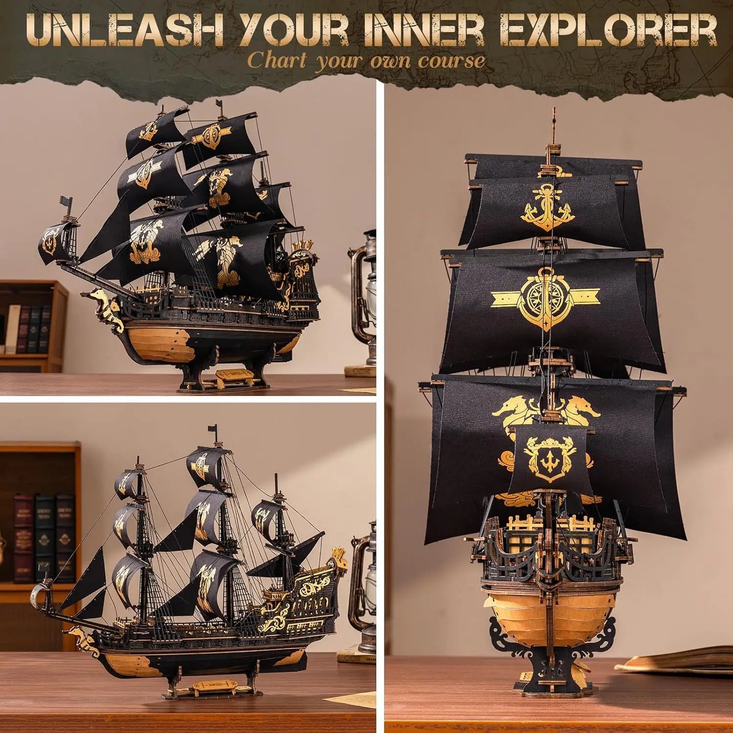 Robotime 3D Puzzle Wooden Seahouse Barque Model Kits Build Home Desk Decoration Gift For Teens and Adults