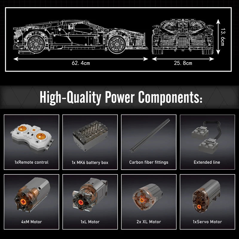 Mould King 13163 Technical Car Toys The MOC Black La Voiture Noire Building Block Assembly Sport Car Brick Kids Christmas Gift
