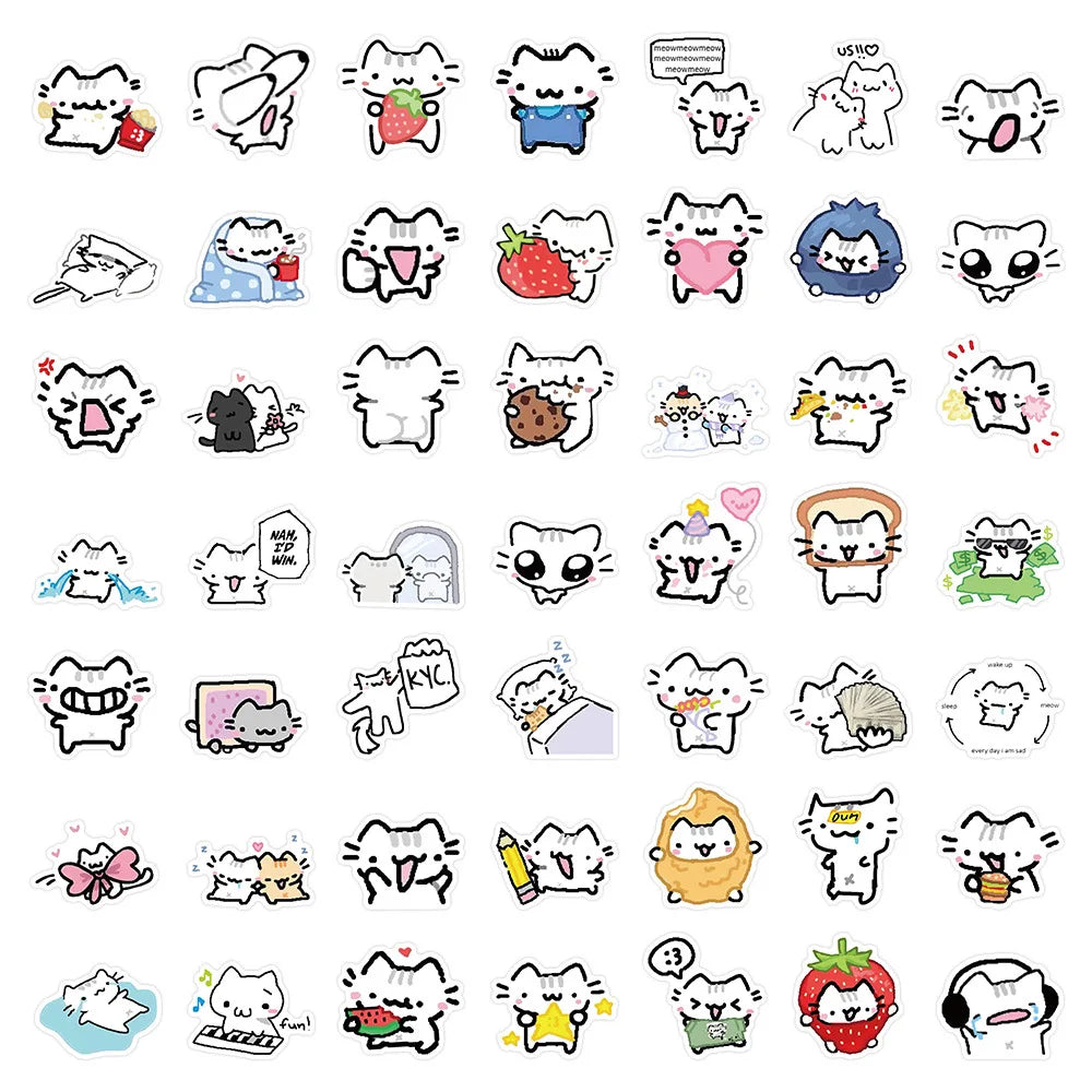 72PCS Line Kitten Daily Graffiti Sticker Cute Cat Cartoon Decal for Laptop Phone Guitar Cup Skateboard Waterproof Sticker