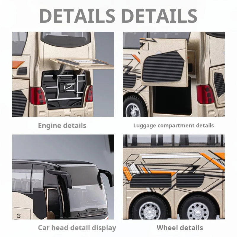 1:30 Realic Alloy Luxury Bus Simulation Tourist Bus Original Car Paint Model Car Sound and Light Durable Boys' Gift