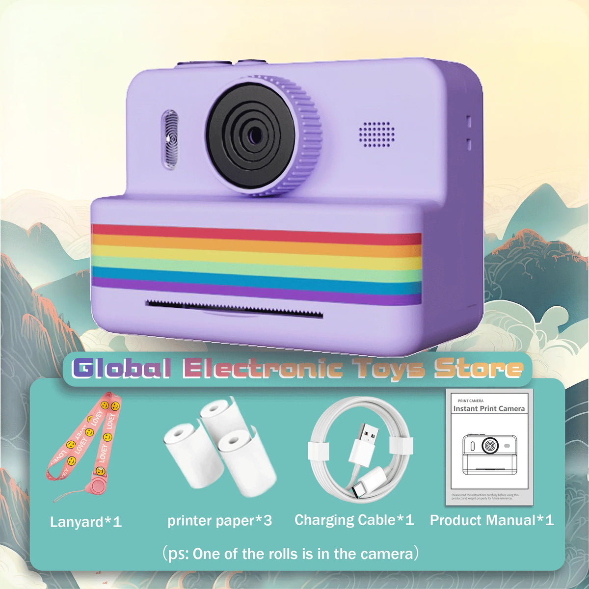 2.8 Inch HD Digital Video Camera for Kids - Large Screen Instant Print Toy Camera Outdoor Zero Ink Portable Print Camera