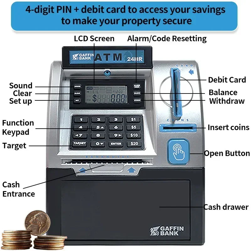 Children ATM Automatic Deposit Teller Machine Toy Smart Password Swipe Card Saving Box Kids Electronic Piggy Bank Christmas Gift