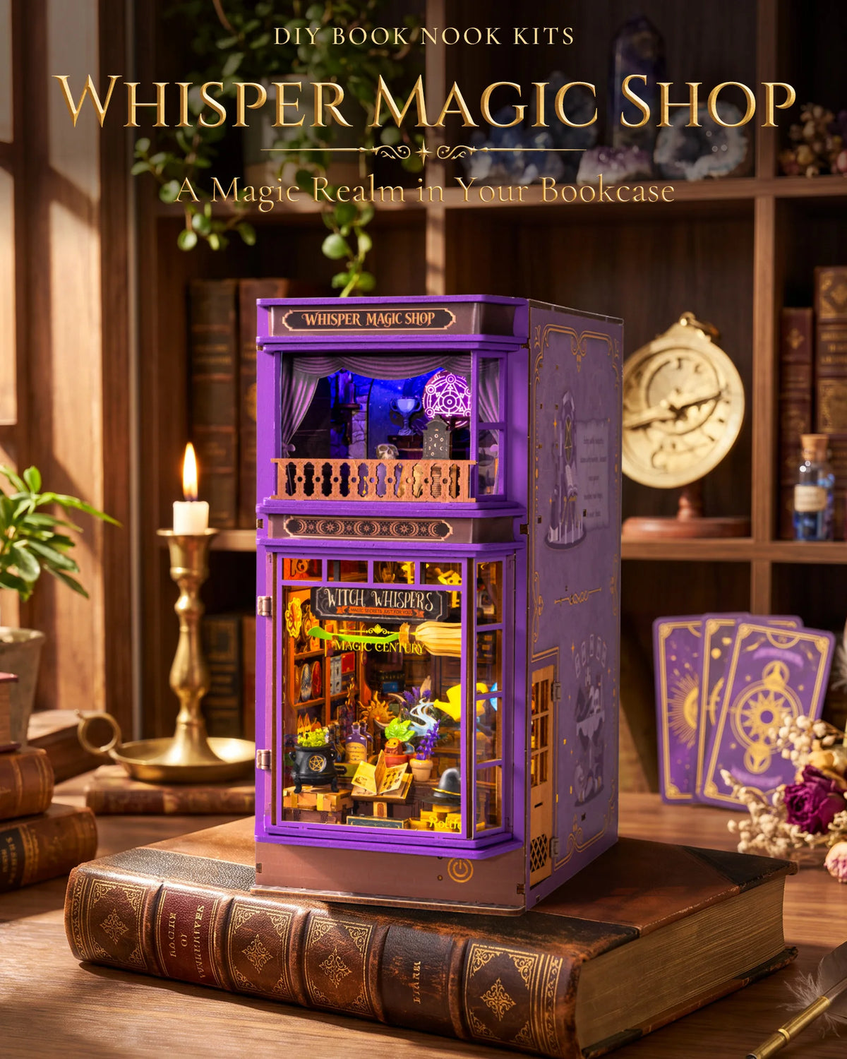 Rolife DIY Book Nook Kit 3D Puzzle Whisper Magic Shop Wooden Bookends with LED Light for Bookshelf Decor Brain Teasers Jigsaw Toys Holiday Gift for Adults