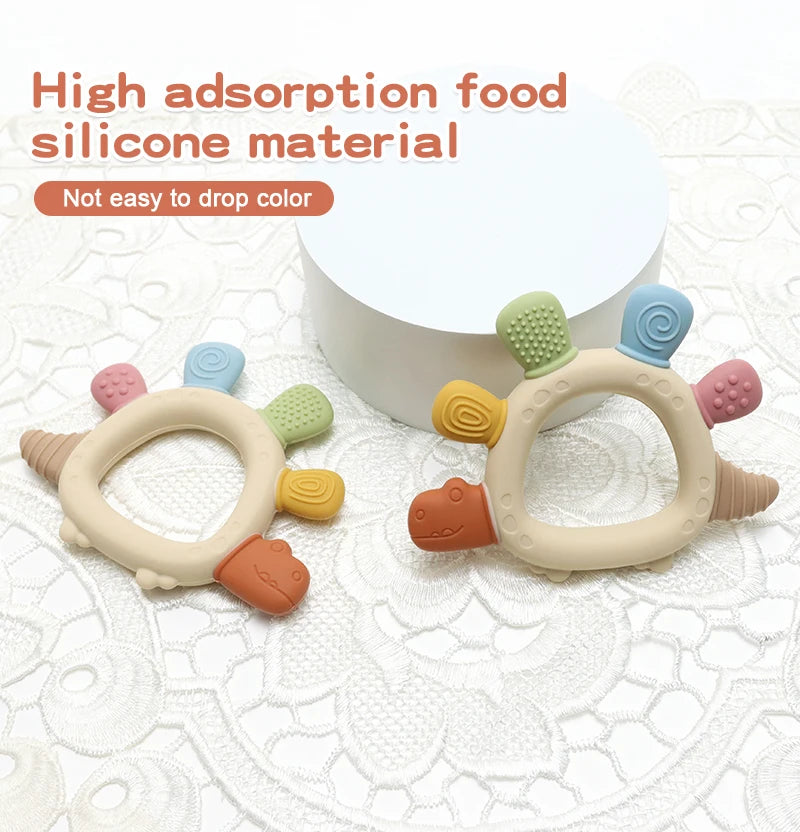 Baby Dinosaur Silicone Teething Toys BPA Free Easy to Grip Infant Care Teether Chewing Toy for Newborn Gift Babies Accessory