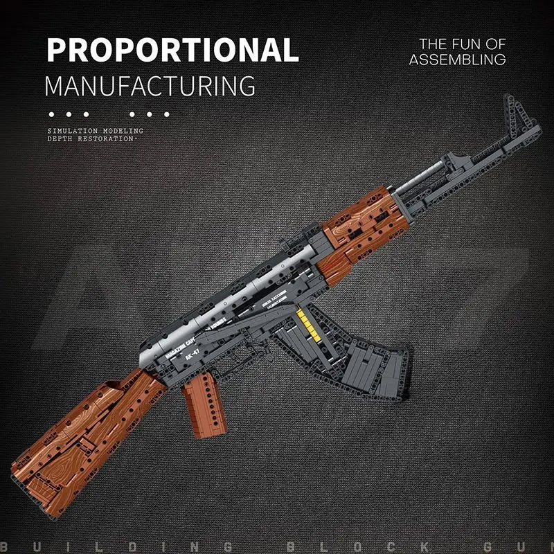 In stock Reobrix 77005 Military AK47 Building Block Gun with Shooting Function, Assembled Model, Educational Toy for Boys (Battl