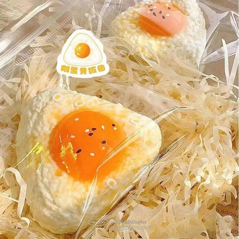 Egg Yolk Squishy Toy - Food-Safe Silicone Stress Ball, Kawaii Rice Ball Popping Fidget Sensory Toy for Anxiety & Focus