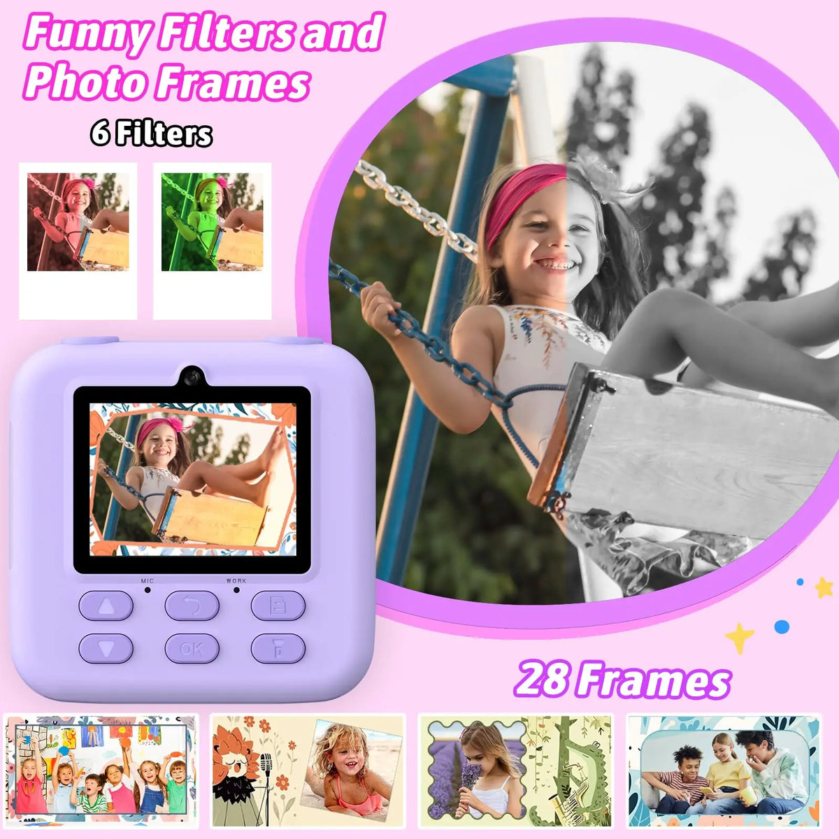 Kids Digital Camera 1080P Vedio Thermal Instant Print Camera With 32G For Girls Boys Age 3-12 Best Christmas Birthday Gifts