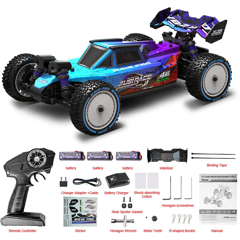 JIUSI WB12 PRO 1/12 Racing Car 80km/h Brushless 4WD RC Car High Speed 2.4G Remote Control Car Competitive Off-road RC Toys Gift