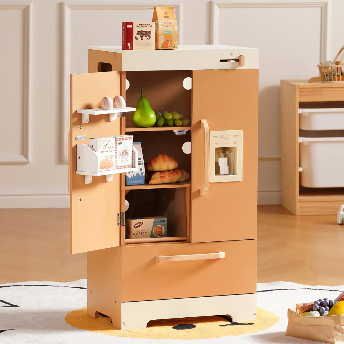 Robud Kids Wooden Play Kitchen All in One Corner Set Includes Oven Refrigerator Washer Perfect Birthday Gift for Little Chefs