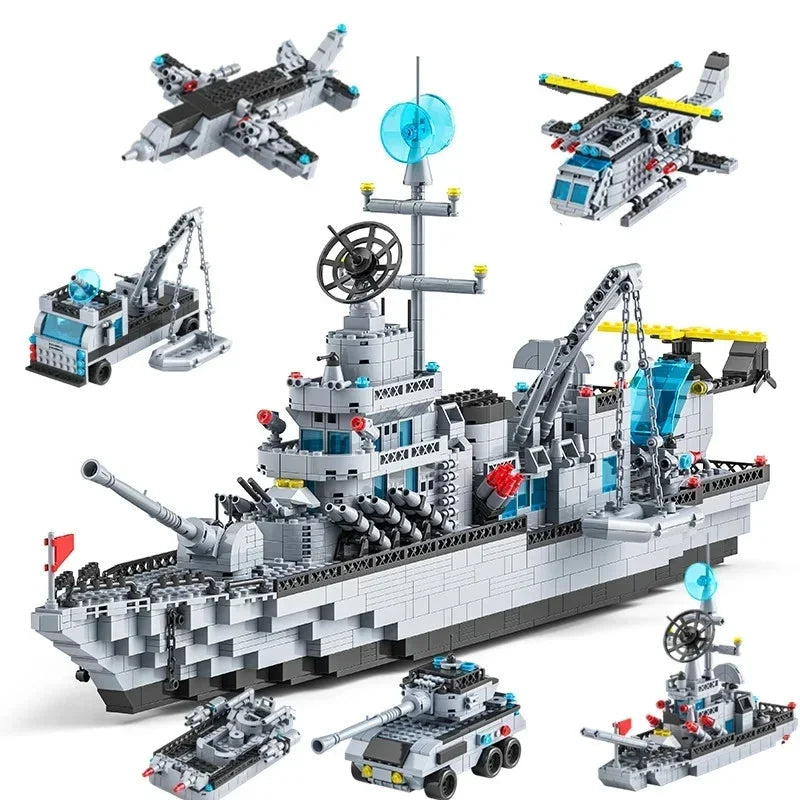 65CM Super Large Navy Warship Building Blocks Army Ship Model 6 in 1 Multi Shape Building Blocks Toy Set for Boys Toys
