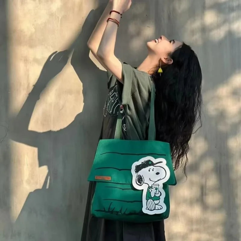 Snoopy 2026 New Canvas Tote Shoulder Bag Printed Large Capacity Casual Lazy Style Small Fresh Girls Travel Daily New Year Gift