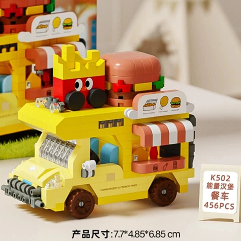 NEW DIY Coffee Car Buns Food Truck Ice Cream Store Flower Street View Building Blocks Kit Bricks Model Toy