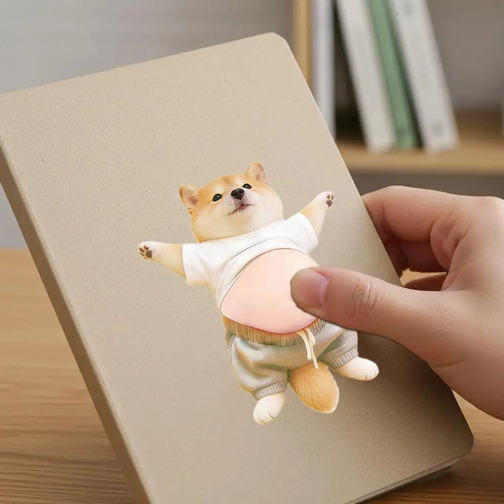 3D Shiba Inu Dog Belly Sticker, Cute Puppy in Orange Outfit with Soft Pink Background, Silicone Self-Adhesive Decal 1PCS