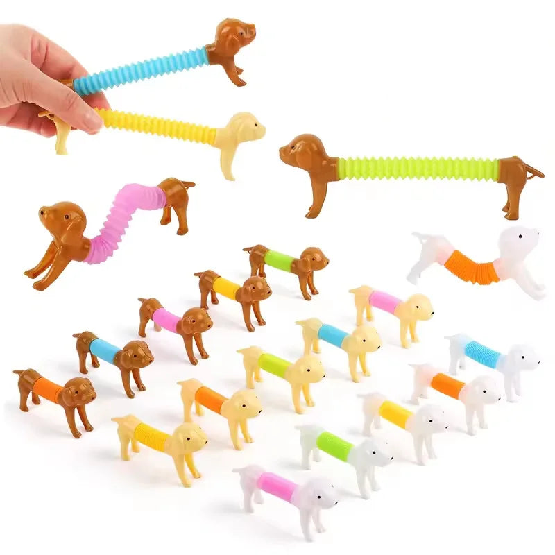 Cute 6/12PCS Stretchable Dog Toy Telescopic Spring Animals Sensory Stress Relief Durable Squeeze Interactive Pet Puzzle Toy