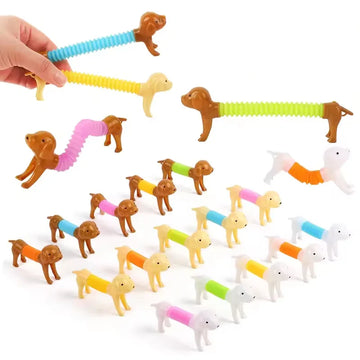 Cute 6/12PCS Stretchable Dog Toy Telescopic Spring Animals Sensory Stress Relief Durable Squeeze Interactive Pet Puzzle Toy