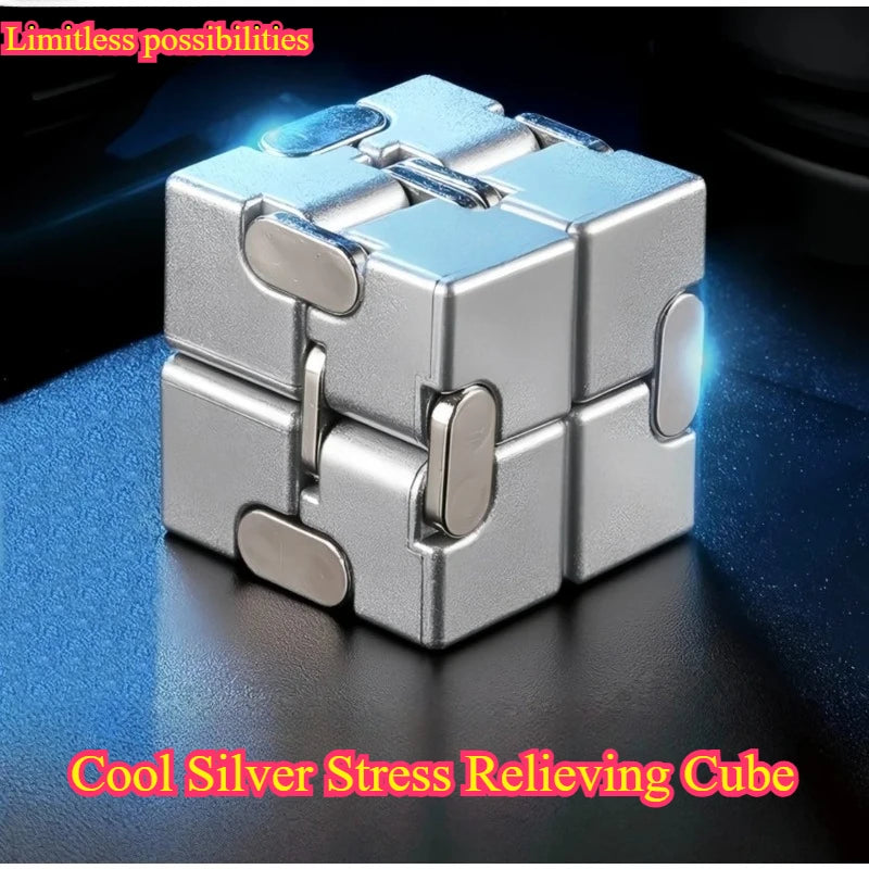Cool Silver Fidget Cube Lightweight Ultra Durable Sensory Stress Relief Anti-Anxiety Toy Exquisite Decompression Gift for Adults