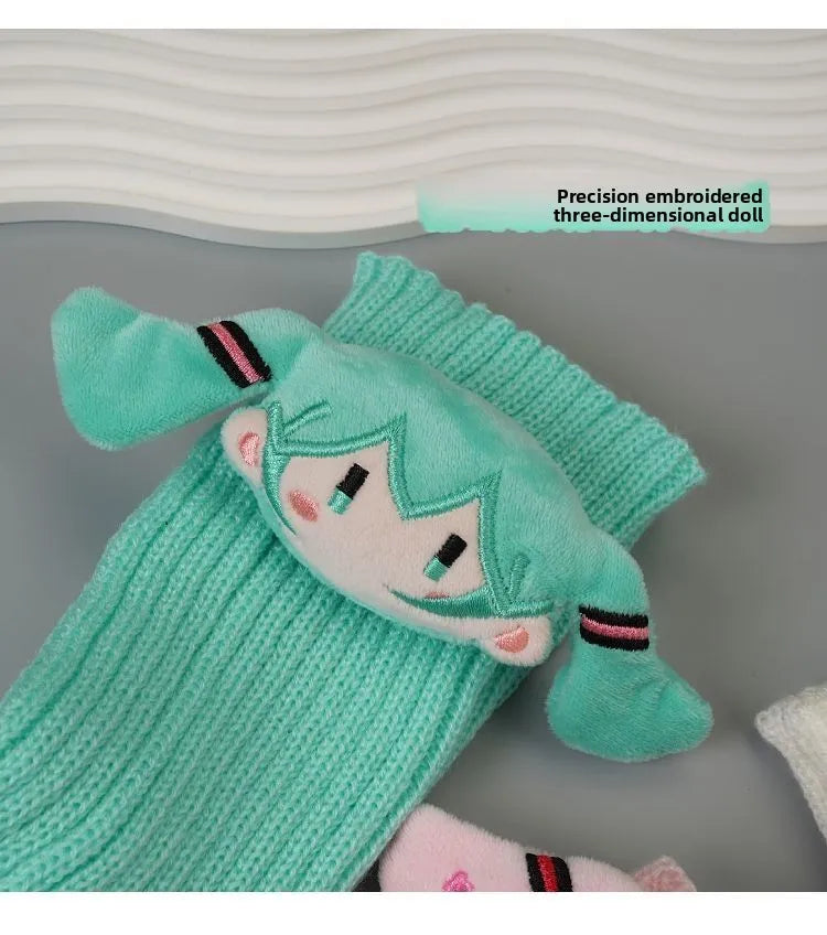 Hatsune Miku Crew Neck Socks Cute Kawaii Vocaloid Anime Printed Cotton Stockings Tube Socks Over the Knee Socks Girls Fan Gift