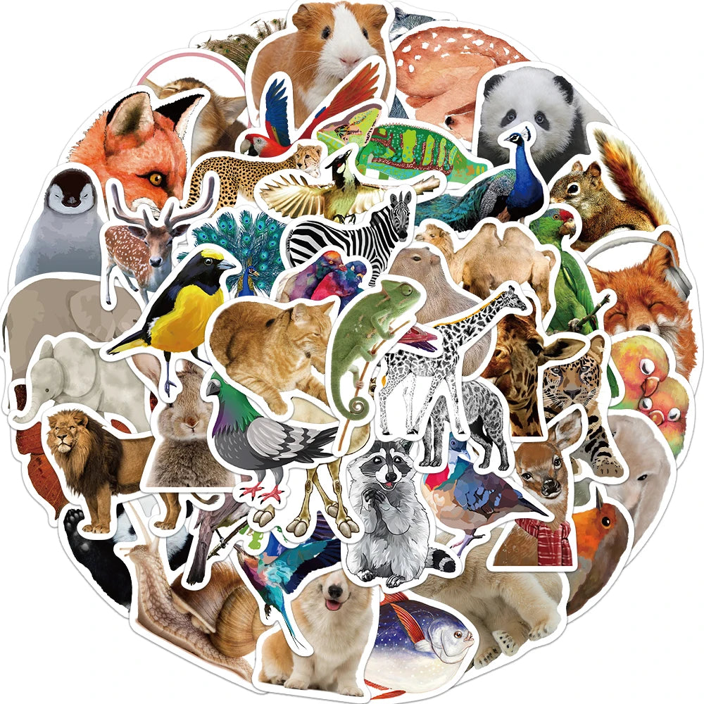 50pcs Jungle Zoo Wild Animal Stickers for Kids Boys Girl Baby Shower Wall Decal Notebook Water Bottle Luggage Laptop Phon