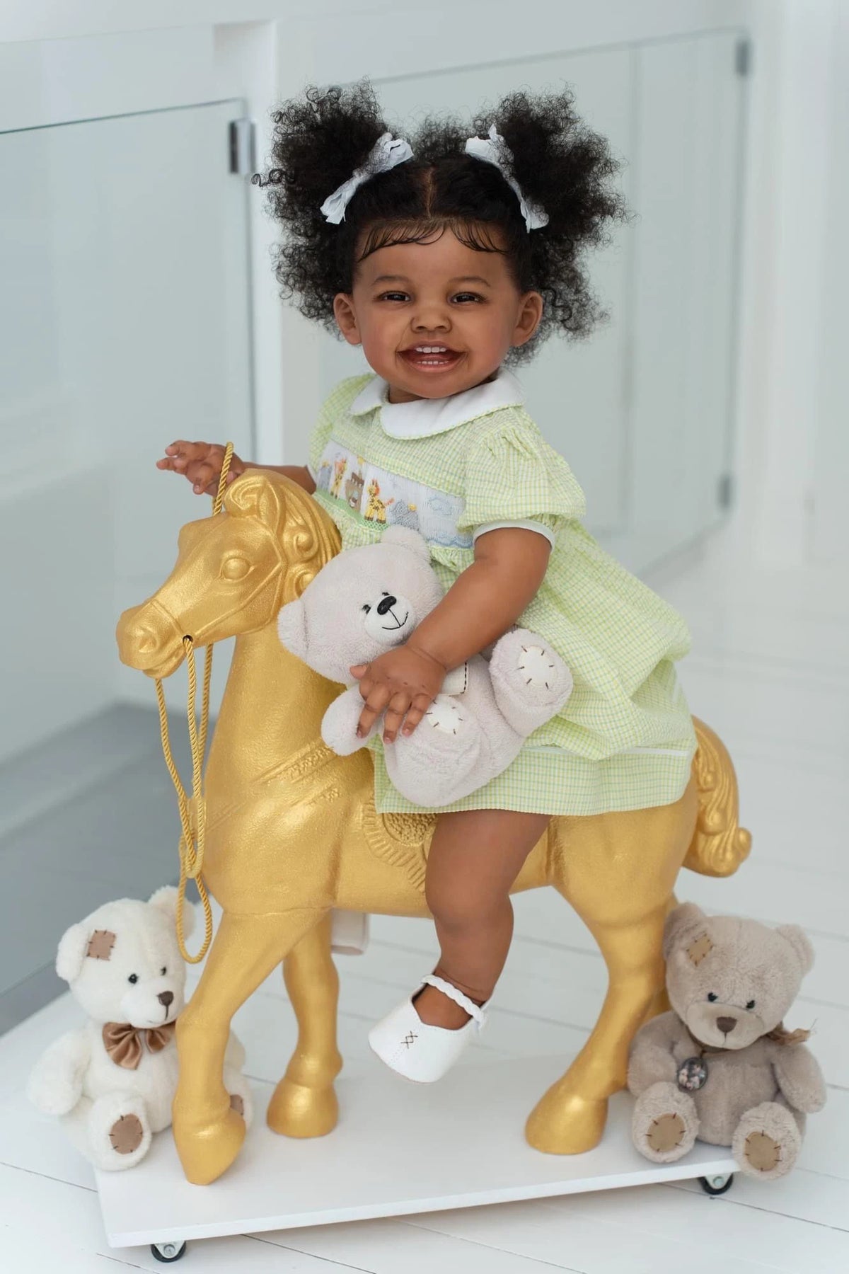 NPK 24inch Mila Dark Brown Skin Reborn Toddler Girl Doll Happy Baby Rooted Hair High Quality Collectible Art Doll