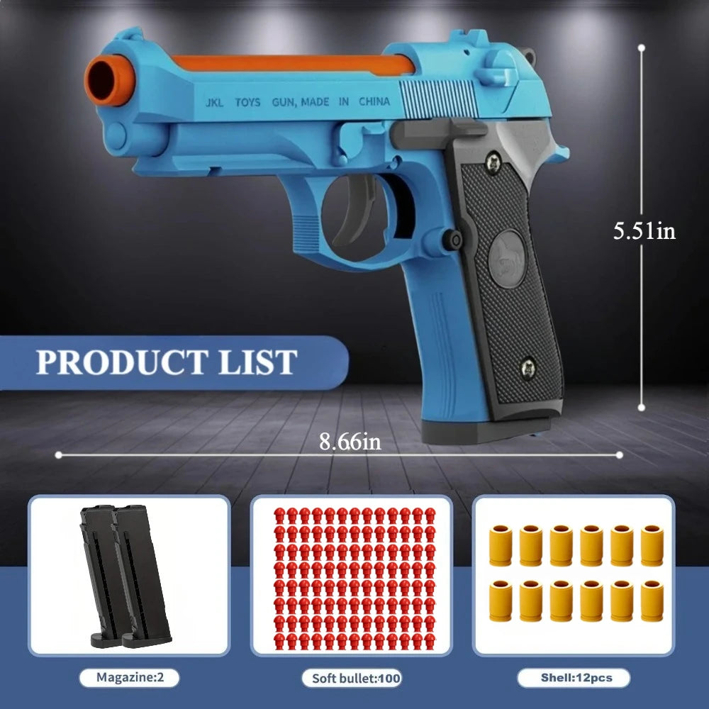 Shell Throwing G17 Automatic Shooting Soft Bullet Toy Gun with Blowback Outdoor Sports Shooting Game Christmas Gift for Children
