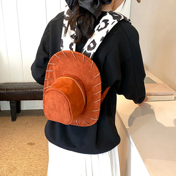 Cartoon Hat Shape Backpack Women Creative Cute Novelty Crossbody Bag for Outdoor Travel Retro Style Student Casual Daypack Gift