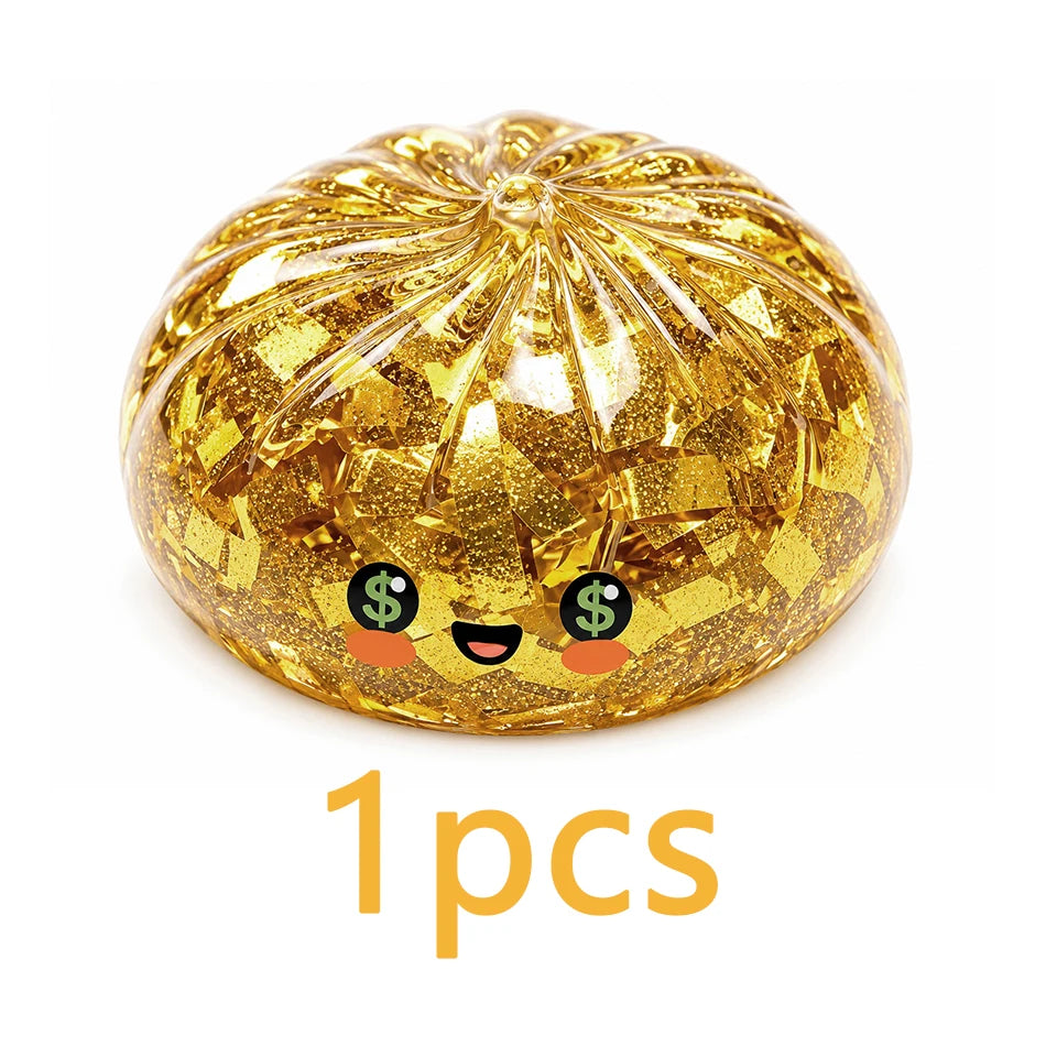 1/2pcs Cute Golden Steamed Bun Squishy Fidget Toy, Sparkly Gold Flakes, Soft  Squeezable Anti-Anxiety Sensory Toy, Stress Relief