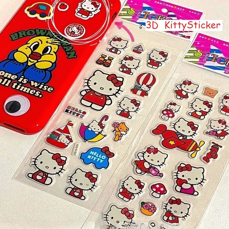 12Steets Kawaii Sanrio Hello Kitty Bubble Stickers Cute Three-Dimensional 3D Stickers Cartoon Kids Toys Gift DIY Decals