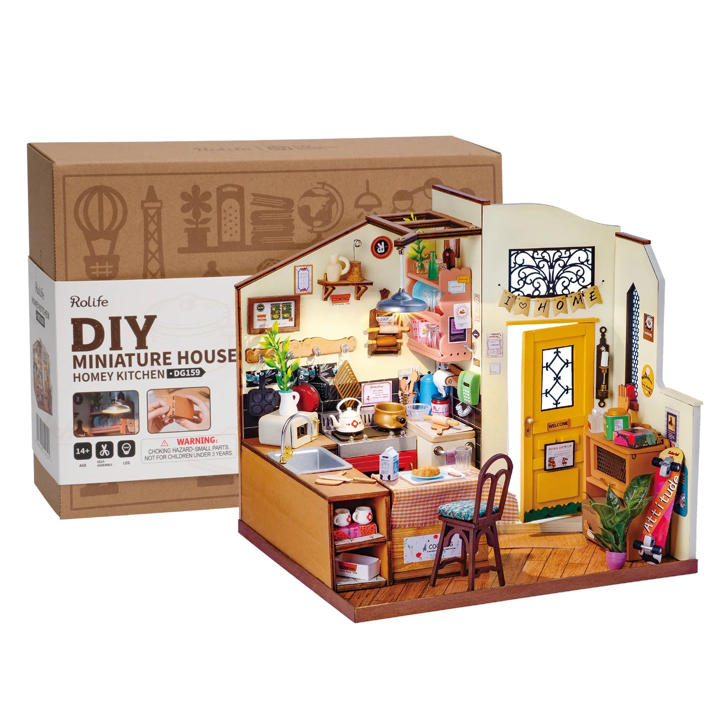 Rolife DIY Miniature House Kit Cozy Kitchen 3D Wooden Puzzle Dollhouse Building Model Kit for Home Decor Gift for Adults Friends