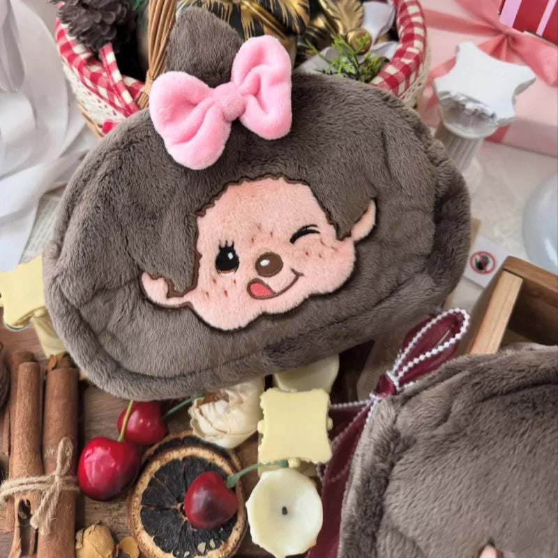 New Cartoon Playful Monchchi Plush Small Cosmetic Bag Cute Embroidered Small Change Storage Bag Cute Gift Peripherals