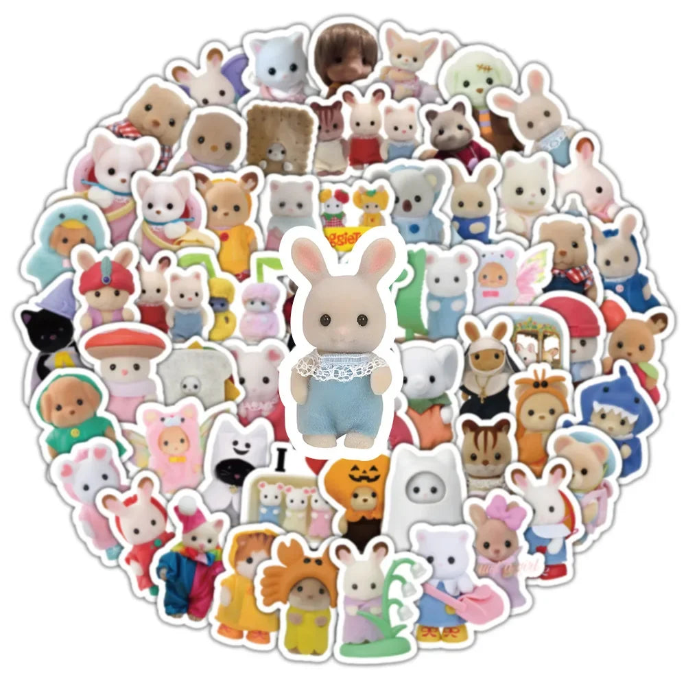 100/200pcs Kawaii Calico Critters Stickers Cute Laptop Scrapbook Graffiti Decals Skateboard Handheld  Aesthetic Sticker Toys