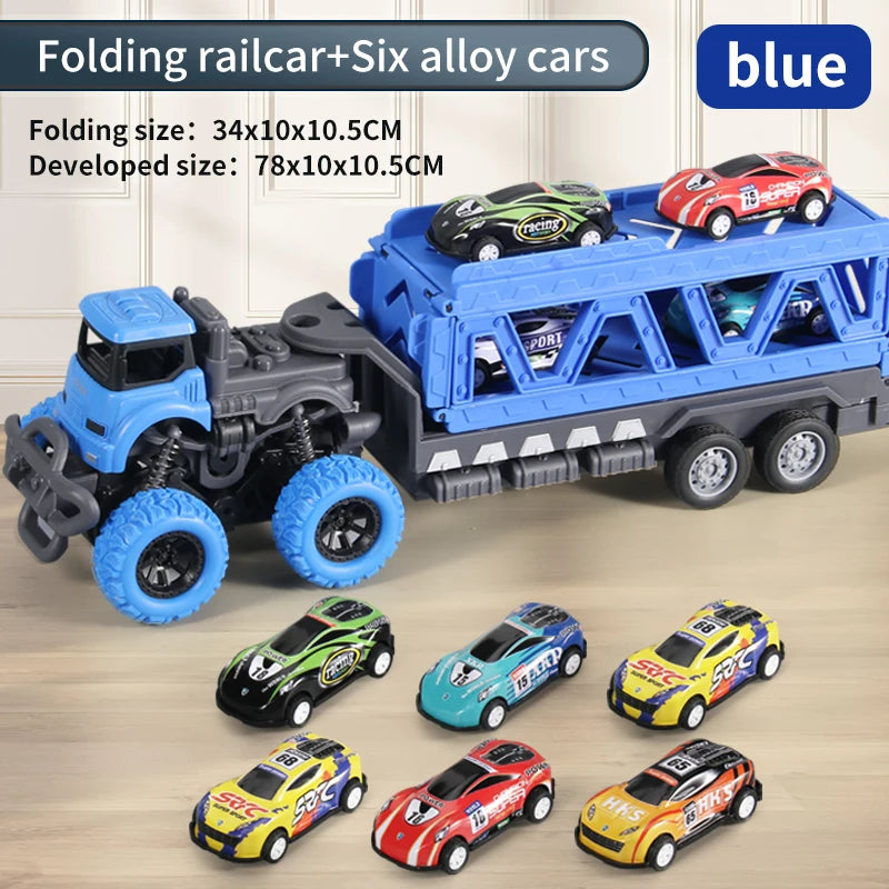 Deformable Rail Car  Ejection Folding  Big  Truck  Toys for Kids  Container Transporter Playset Children Gift