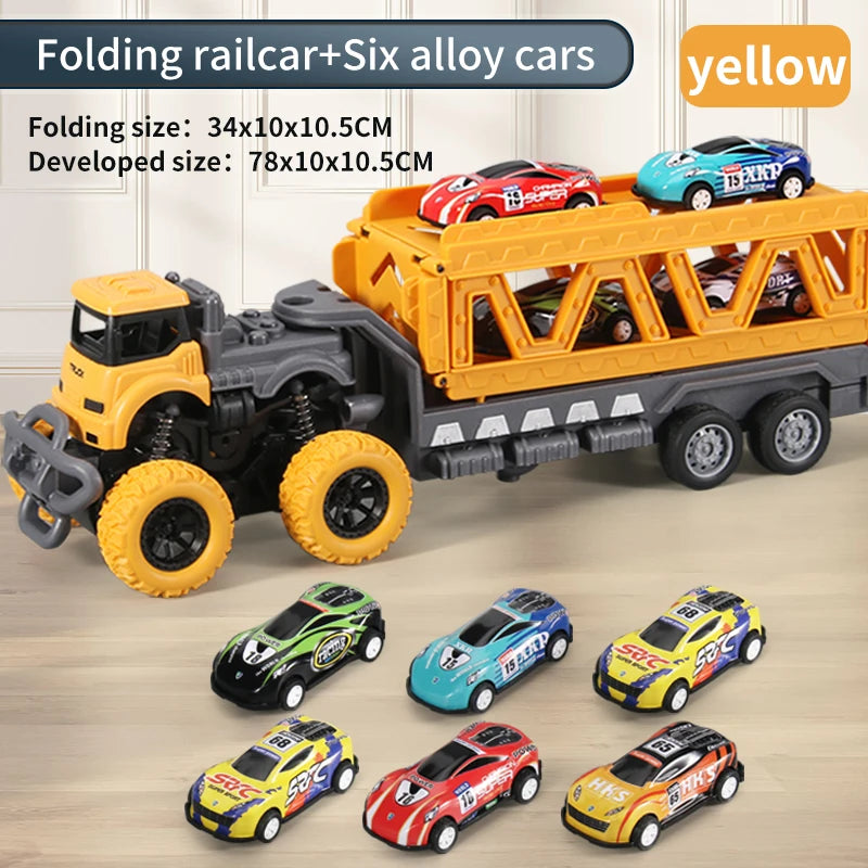 Deformable Rail Car  Ejection Folding  Big  Truck  Toys for Kids  Container Transporter Playset Children Gift
