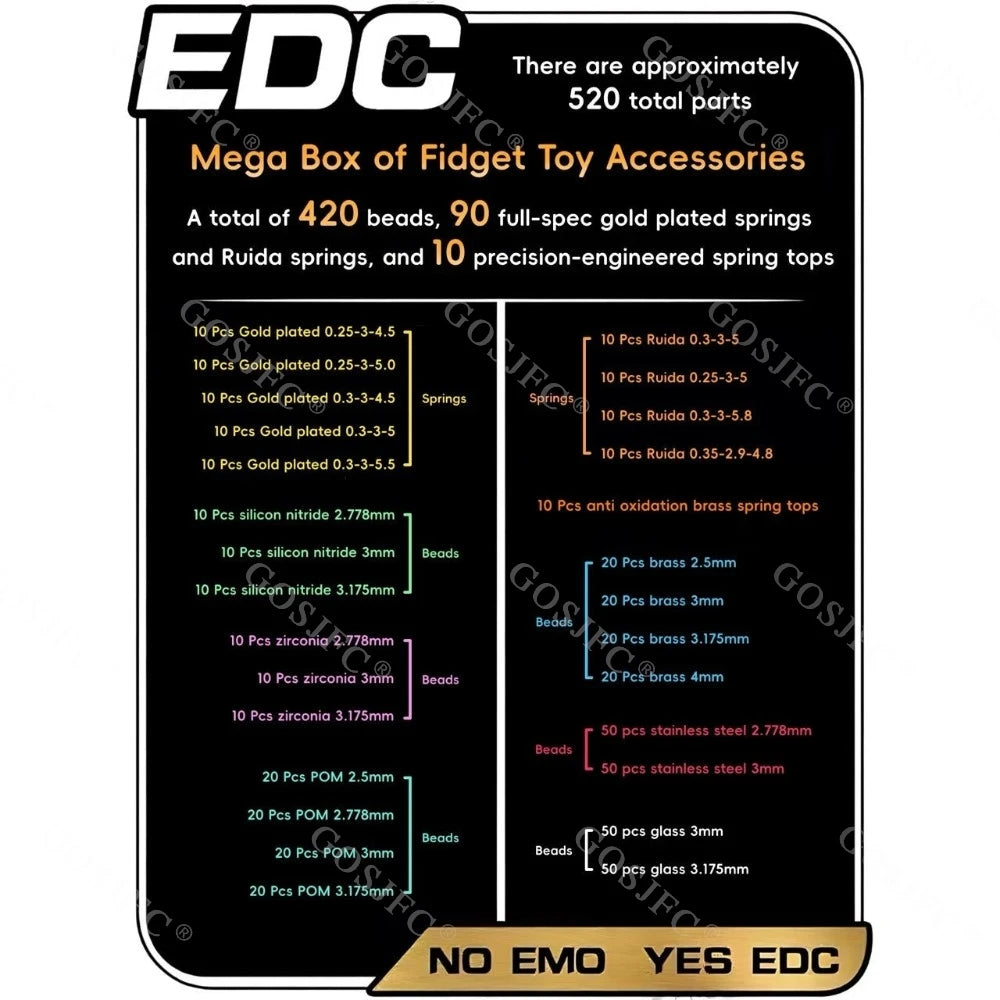 EDC Fidget Toy Accessories Mega Box 520 Total Parts Fidget Toys For Adults