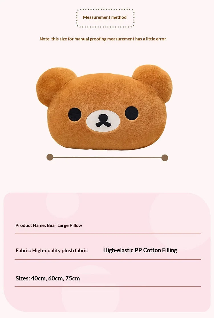Cute Rilakkuma Big Head Plush Pillow Large Size Soft Stuffed Toy Cushion Bedroom Sofa Decor Unisex Birthday Gift For Adult