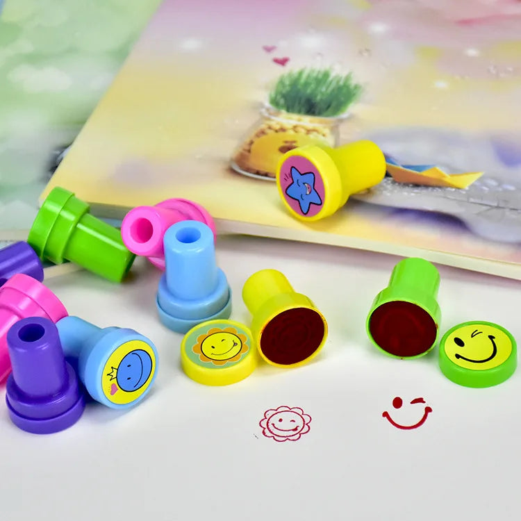 10pcs Assorted Stamps for Self-ink Stamps Toy Stamps Smiley Face Seal Scrapbooking DIY Painting Photo Album Decoration
