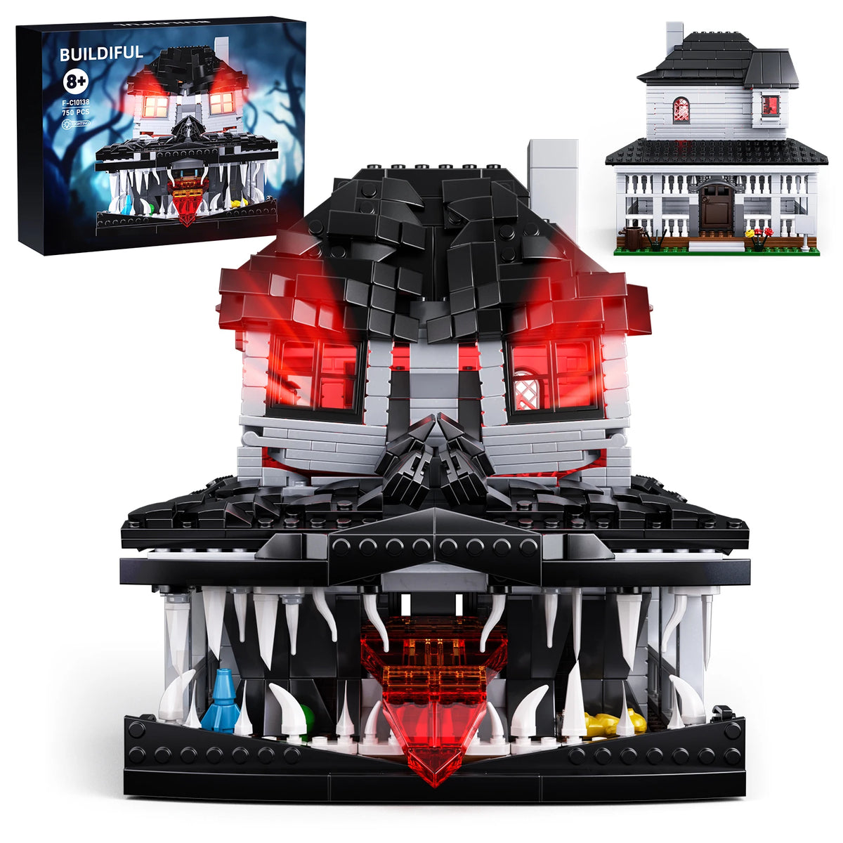 Monster Haunted House Building Blocks Set with Lights Horror Architecture Halloween Decoration Bricks Toys for Kids Adults Gifts