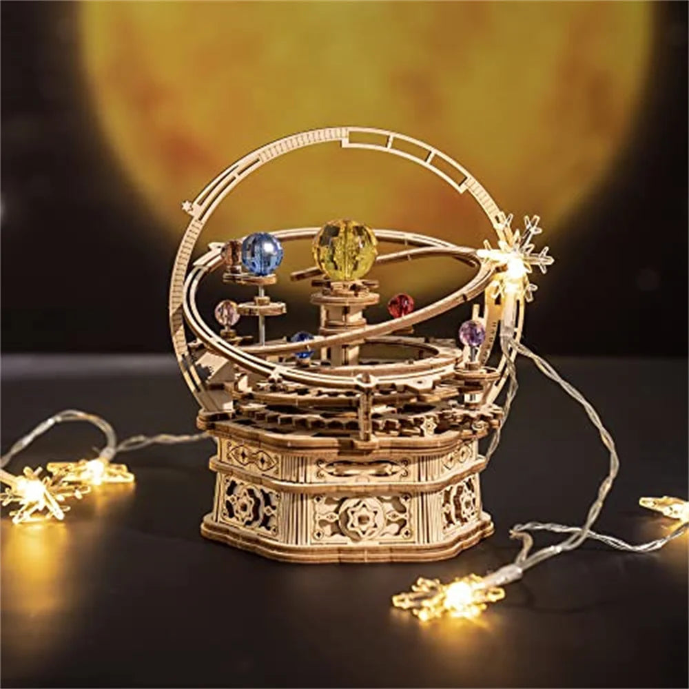 Robotime Music Box 3D Puzzle Wooden Model Kits Mechanical Building Construction Craft Kits Laser Cut Jigsaw Starry Night for Adults