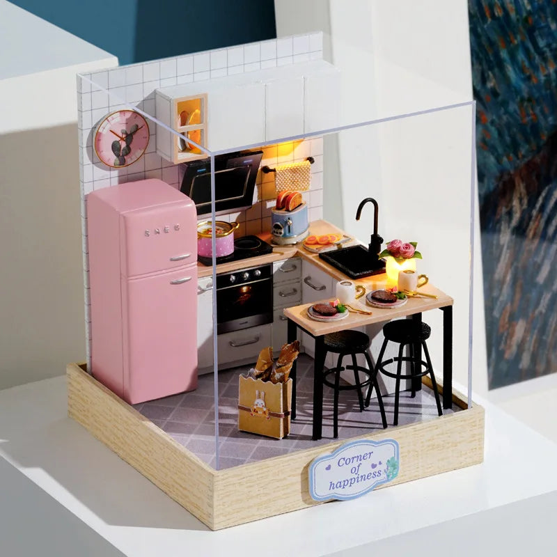 Wooden Miniature Doll House DIY Handmade Assembly Model Building Kit With Dust Cover 3D Puzzle Toys Birthday Gifts Dollhouse