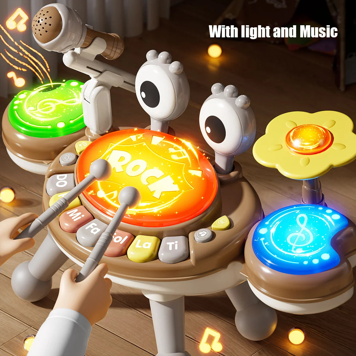 4 in 1 Kids Piano Toy with Xylophone Karaoke Microphone Drums Lights Musical Sensory Learning Educational Toy for 3Years Toddler