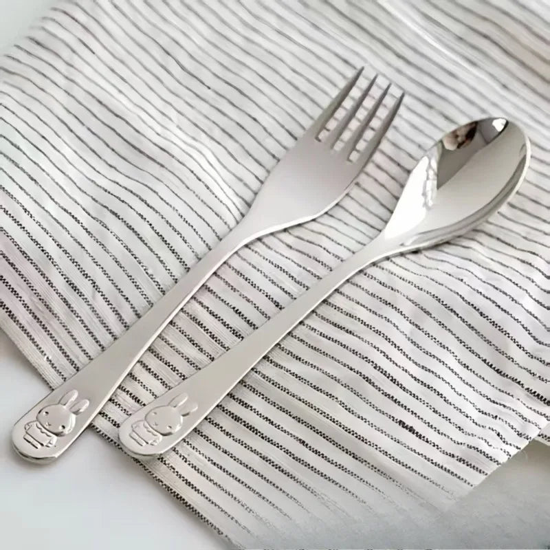 Kawaii Miffy Rabbit Stainless Steel Dessert Spoon Fruit Fork Anime Peripheral High-looking Home Restaurant Fork Spoon Set Gift